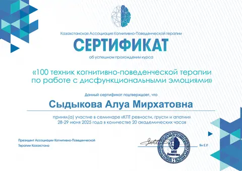 Семинар «КПТ ревности, грусти и апатии» — Сыдыкова Алуа Мирхатовна