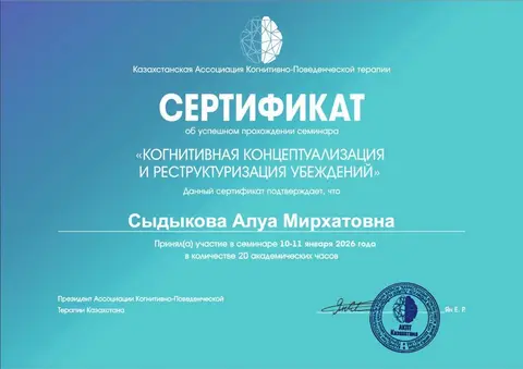 Семинар «Когнитивная концептуализация и реструктуризация убеждений» — Сыдыкова Алуа Мирхатовна